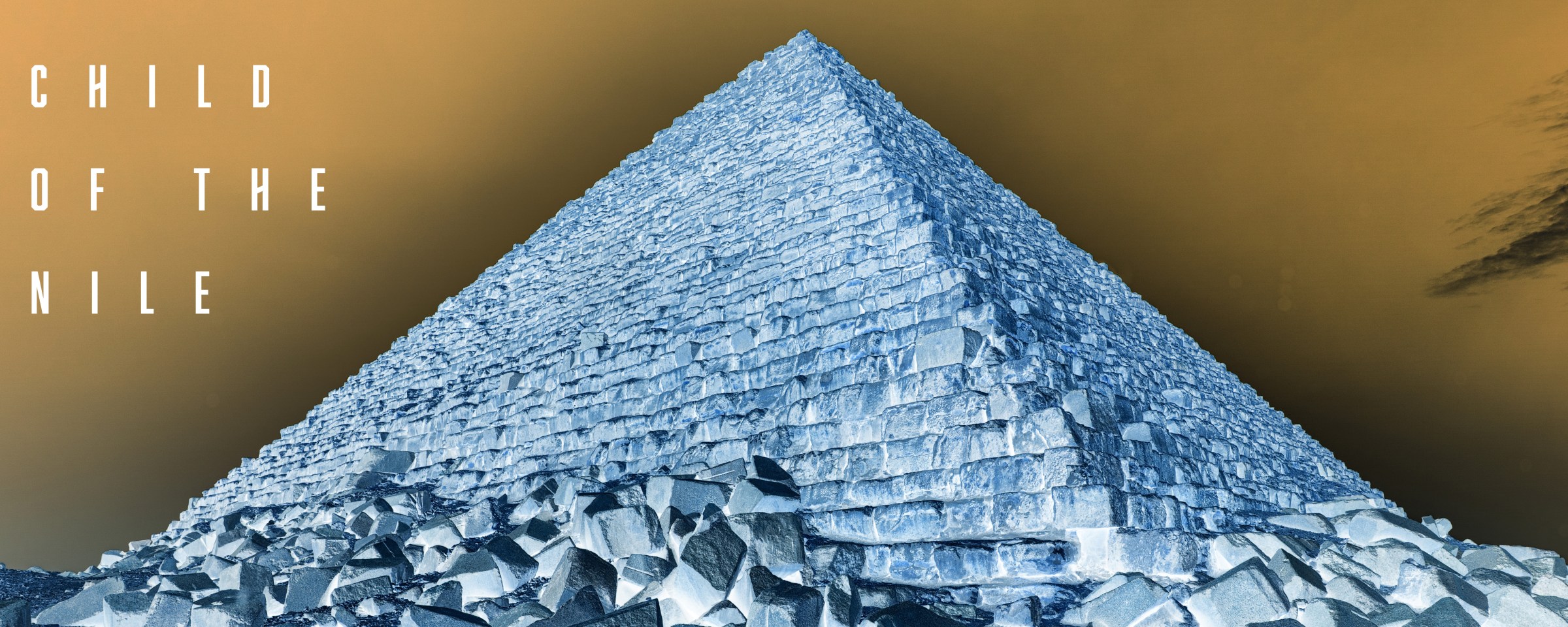 Child of the Nile: a pyramid in blue and gold with the title on the left.